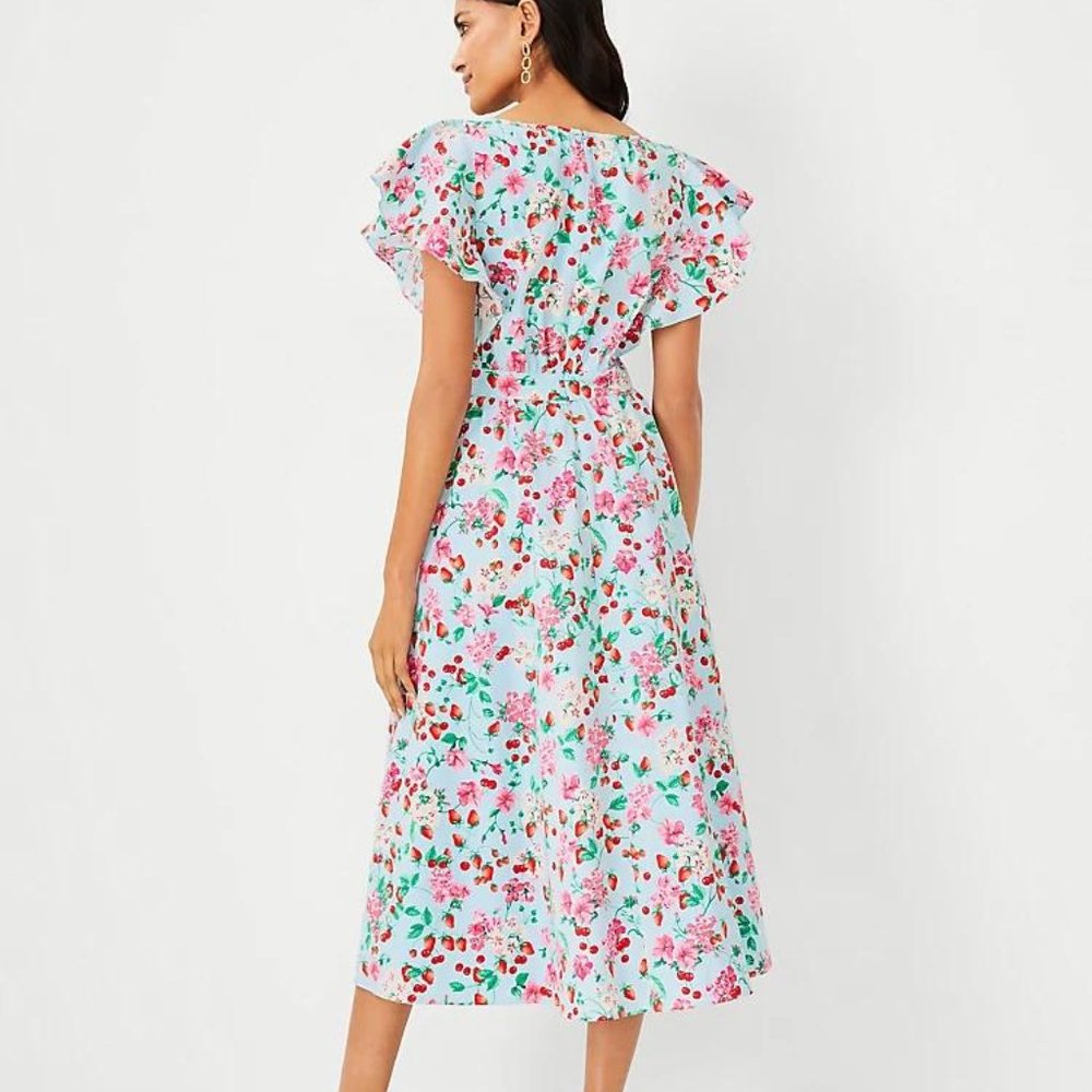 New Ann Taylor Floral Flutter Sleeve Flare Dress - Picture 2 of 4